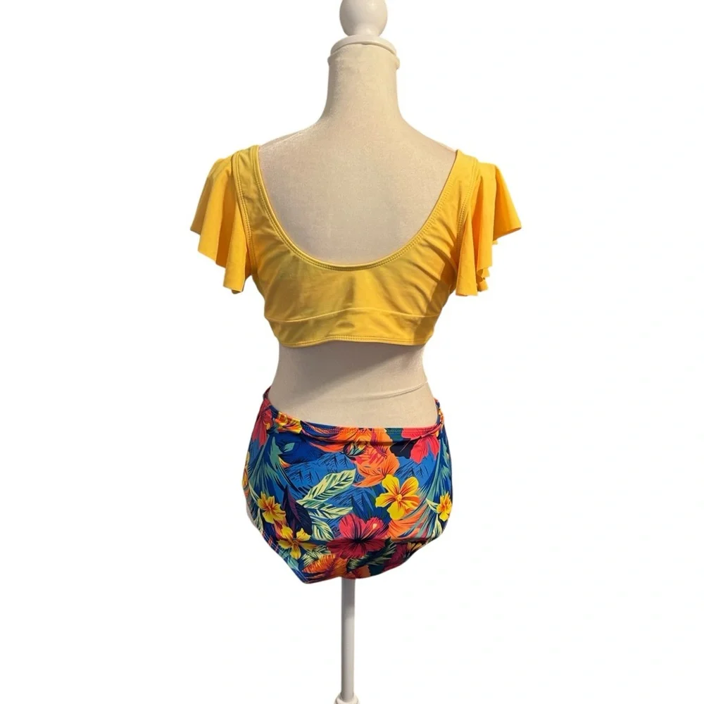 Tropical ruffle bikini high waist size medium